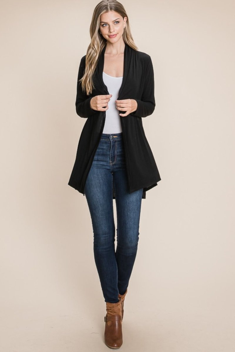 BOMBOM Open Front Long Sleeve Cardigan - Outerwear