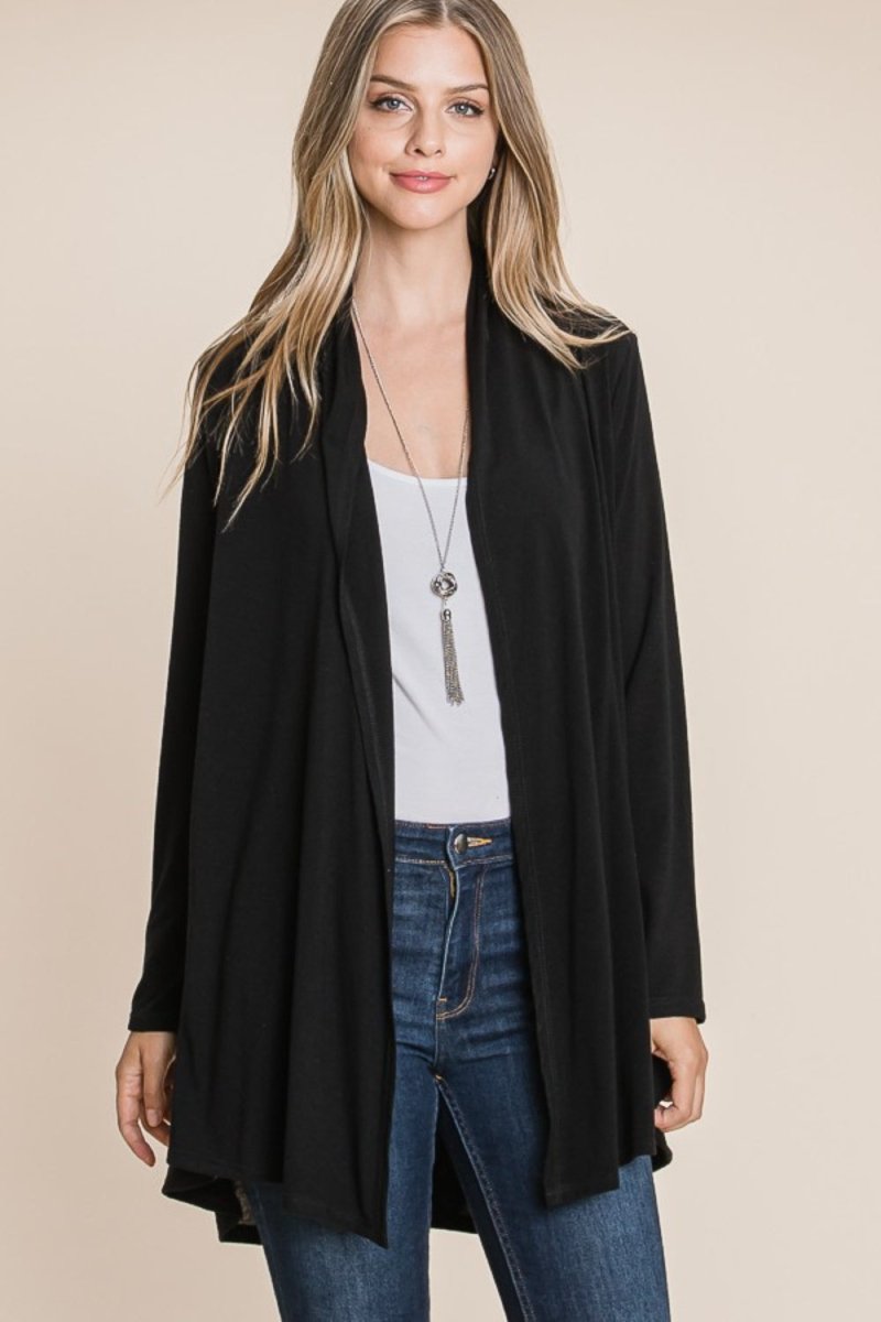 BOMBOM Open Front Long Sleeve Cardigan - Outerwear
