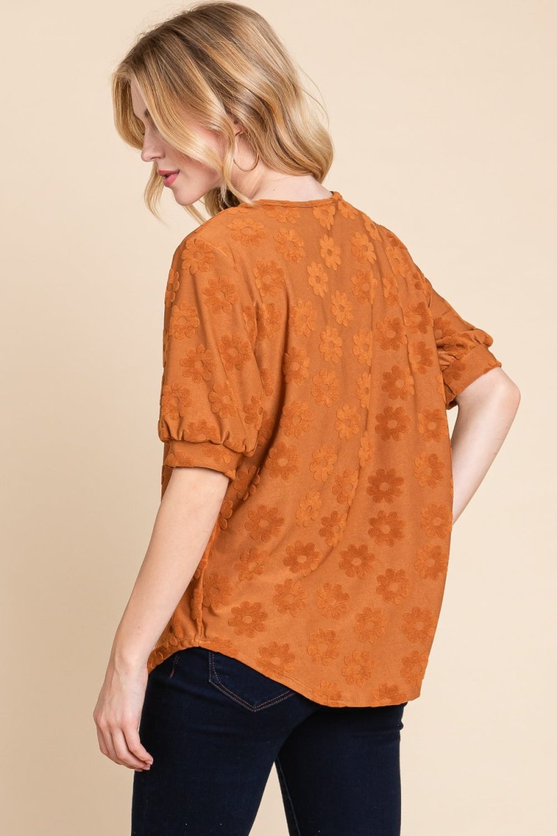 BOMBOM Textured Floral Pattern Top - Top