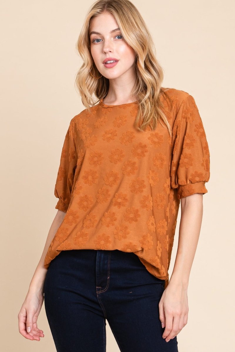 BOMBOM Textured Floral Pattern Top - Top