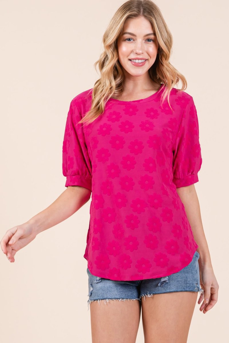 BOMBOM Textured Floral Pattern Top - Top