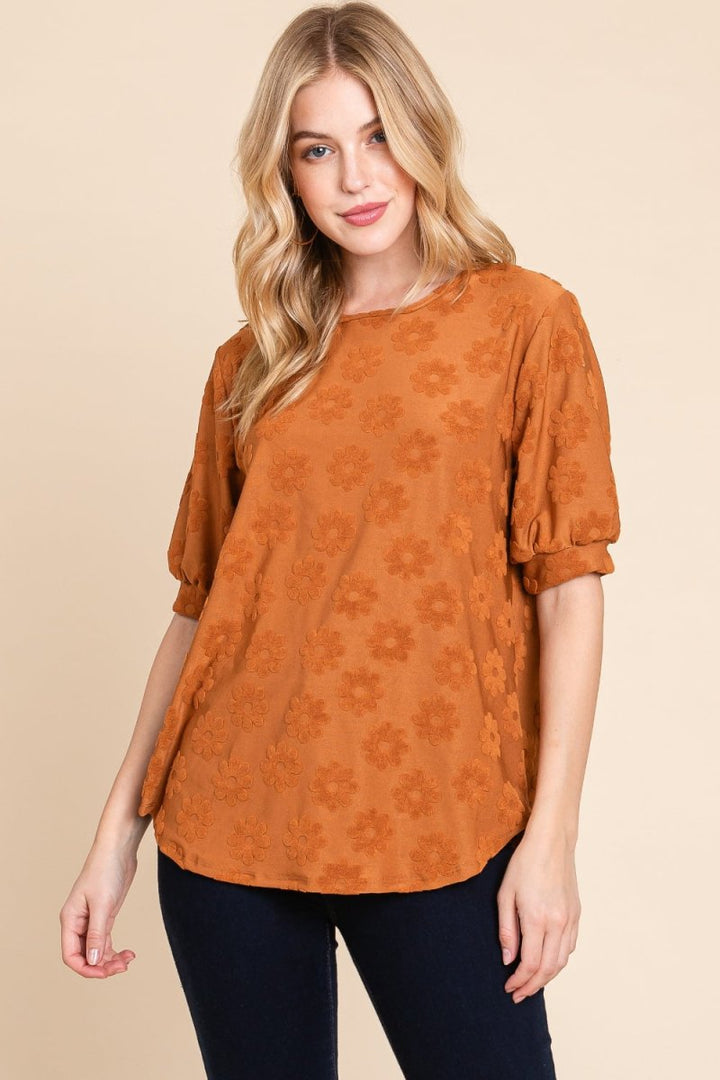 BOMBOM Textured Floral Pattern Top - Top