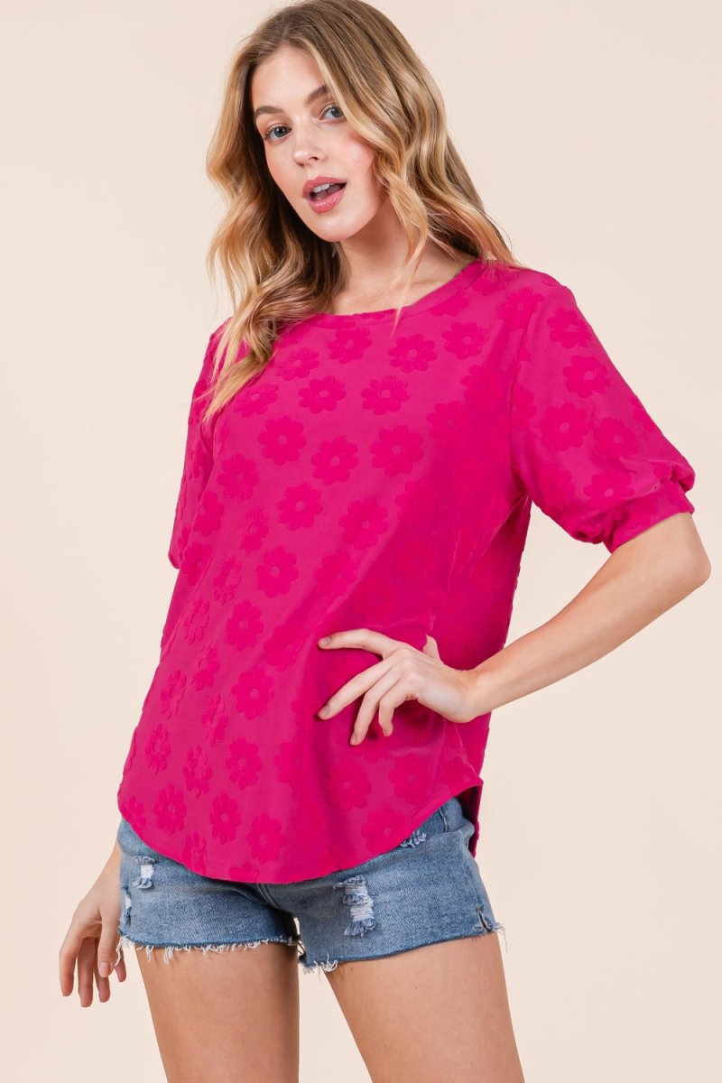 BOMBOM Textured Floral Pattern Top - Top