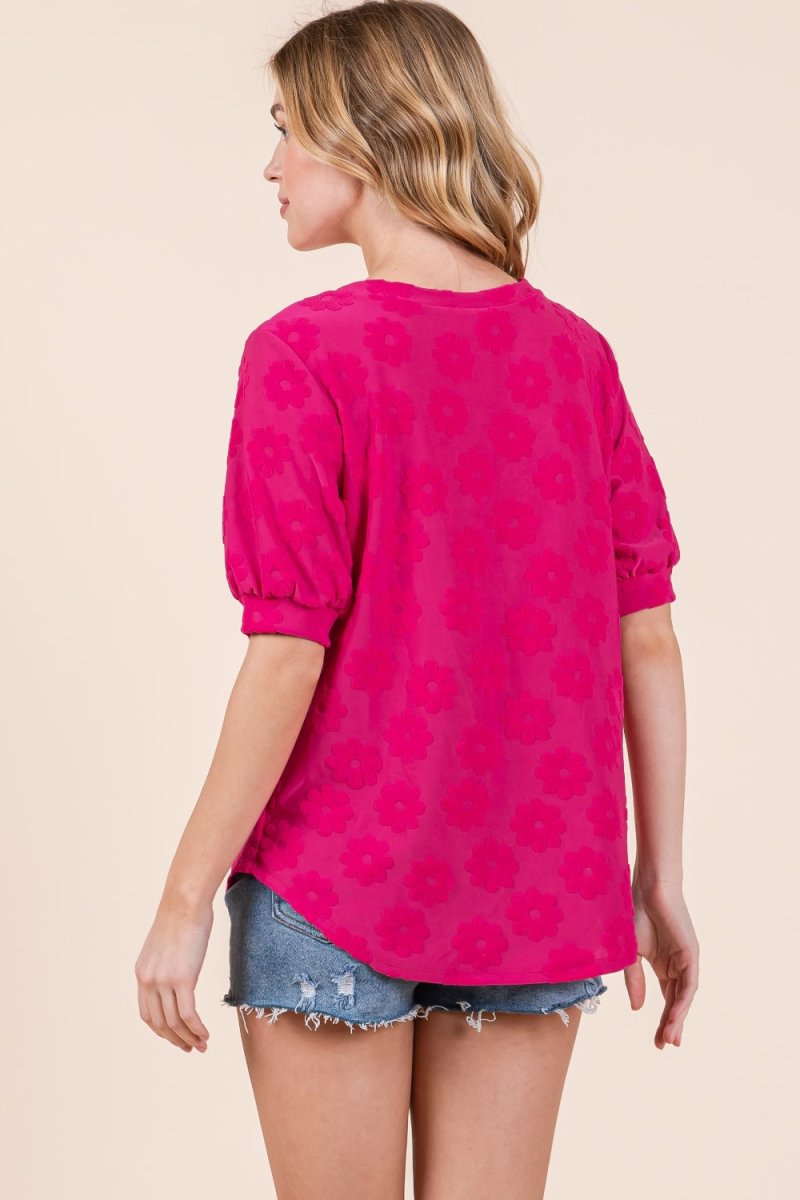 BOMBOM Textured Floral Pattern Top - Top
