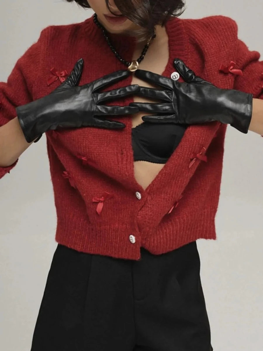 Bow Button Up Long Sleeve Cardigan - 