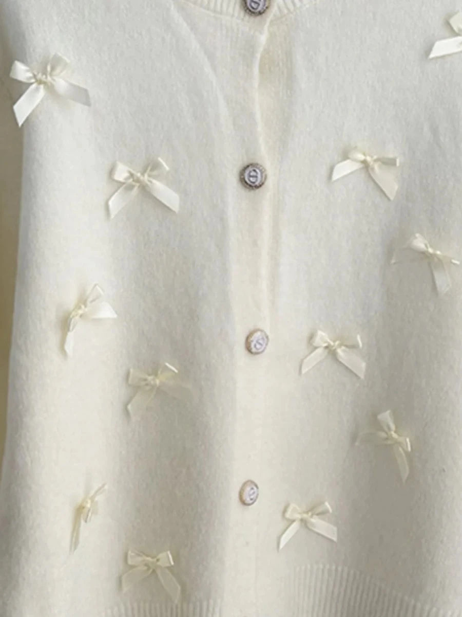 Bow Button Up Long Sleeve Cardigan - 