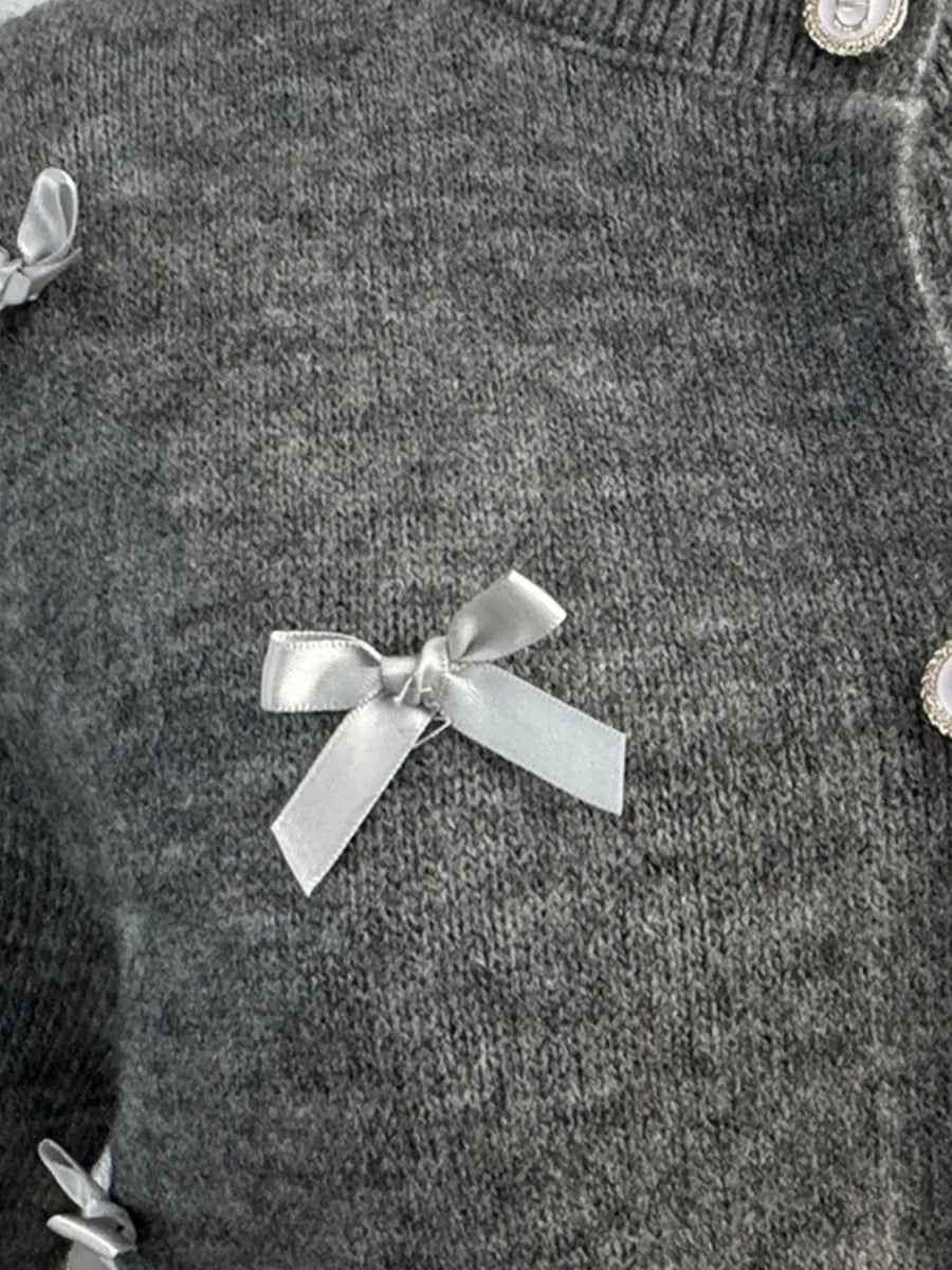 Bow Button Up Long Sleeve Cardigan - 