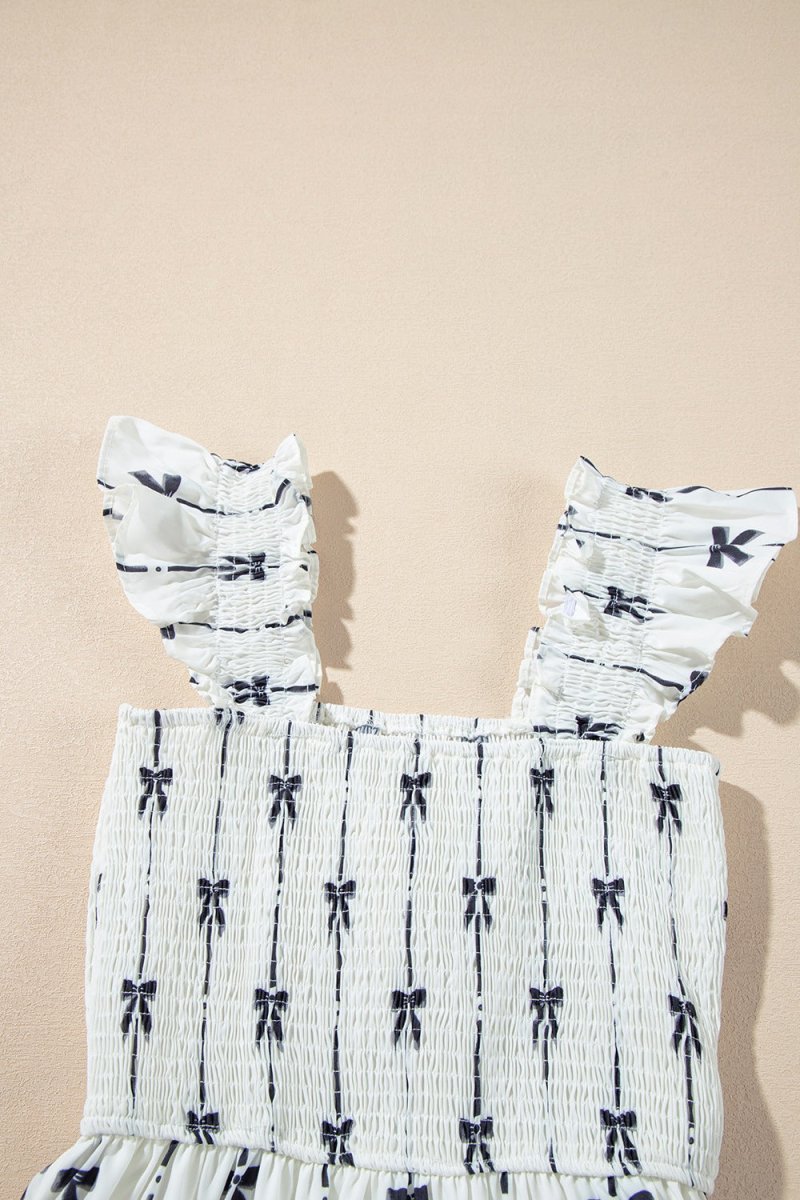 Bow Print Smocked Square Neck Ruffle Tiered Maxi Dress - New Arrivals
