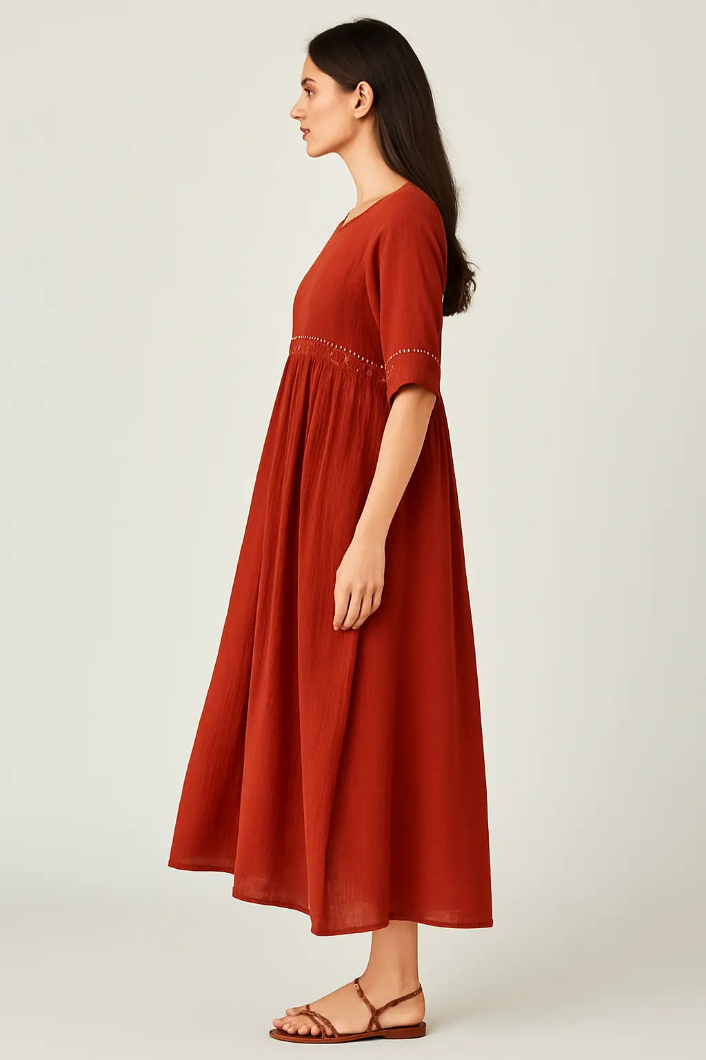 New literary retro casual loose embroidered long dress with large hem