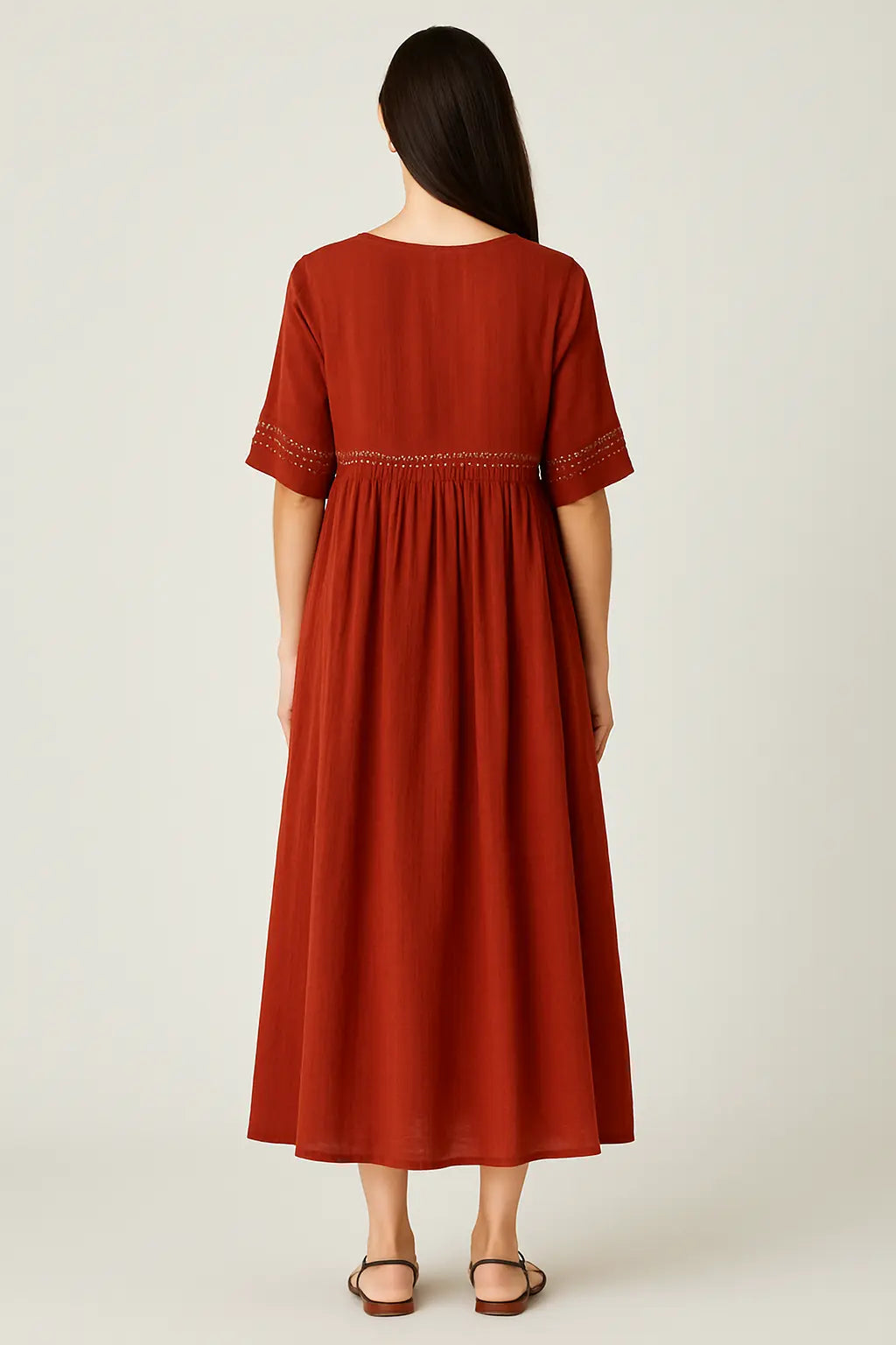 New literary retro casual loose embroidered long dress with large hem