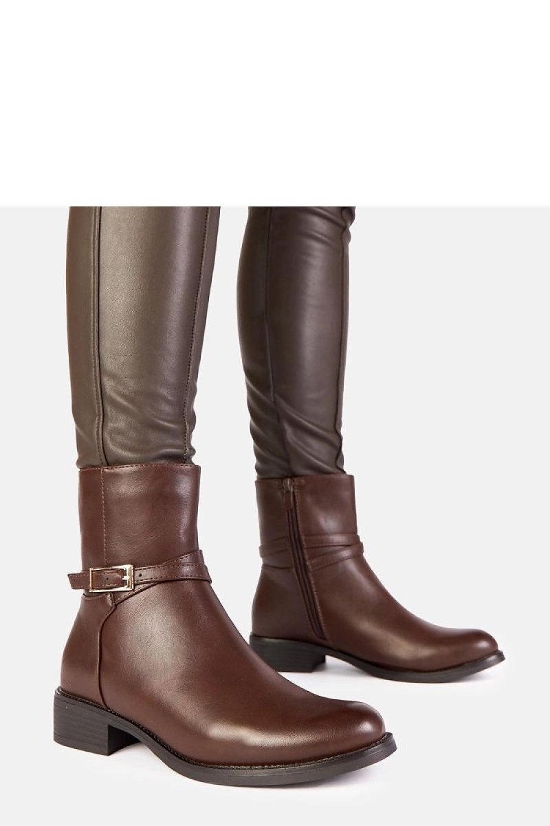 Brown Ankle Boots with Buckle and Padlock - 
