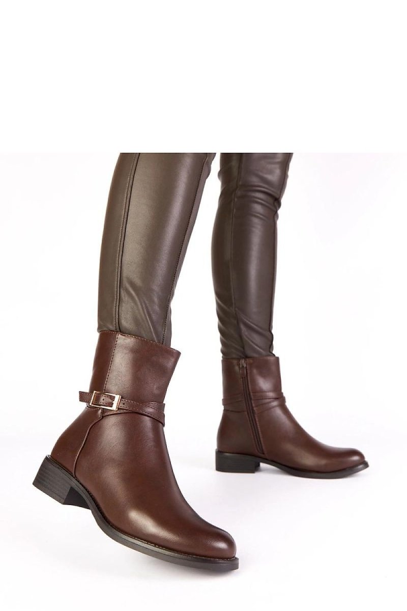 Brown Ankle Boots with Buckle and Padlock - 