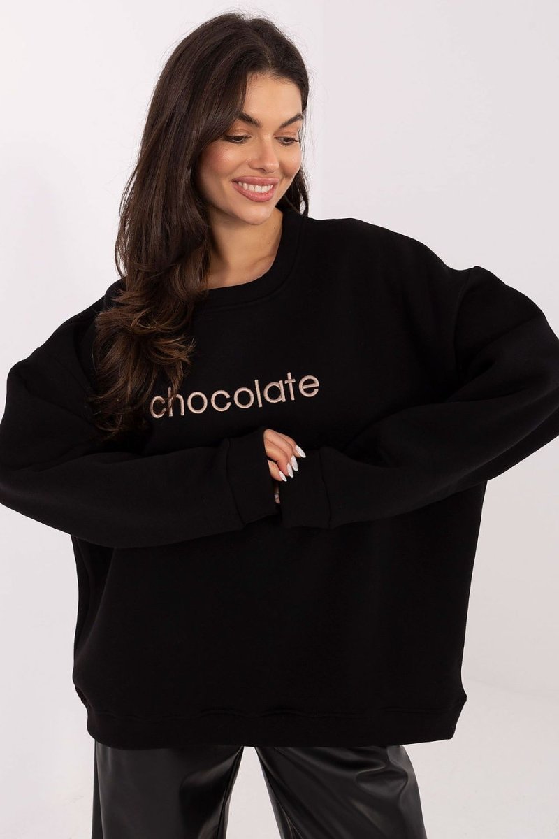 Brown Cotton Spandex Sweatshirt with Embroidery - 