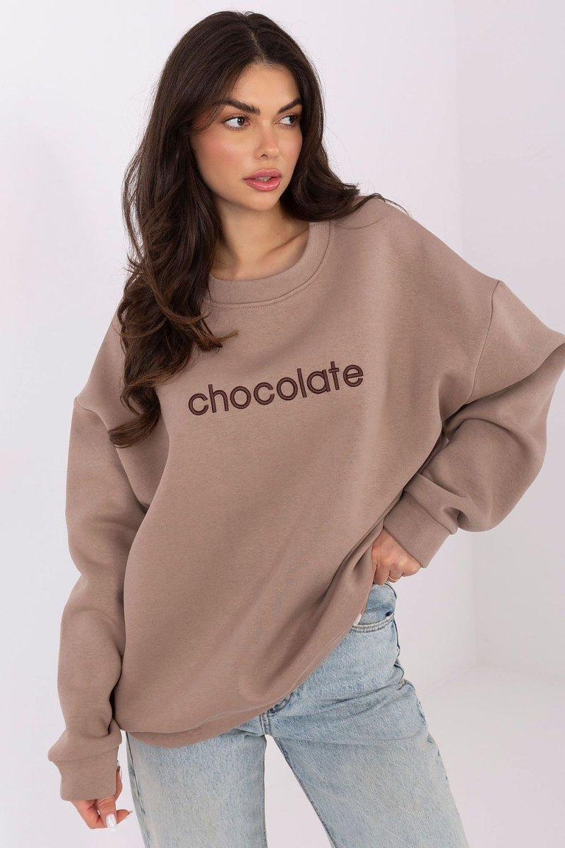 Brown Cotton Spandex Sweatshirt with Embroidery - 