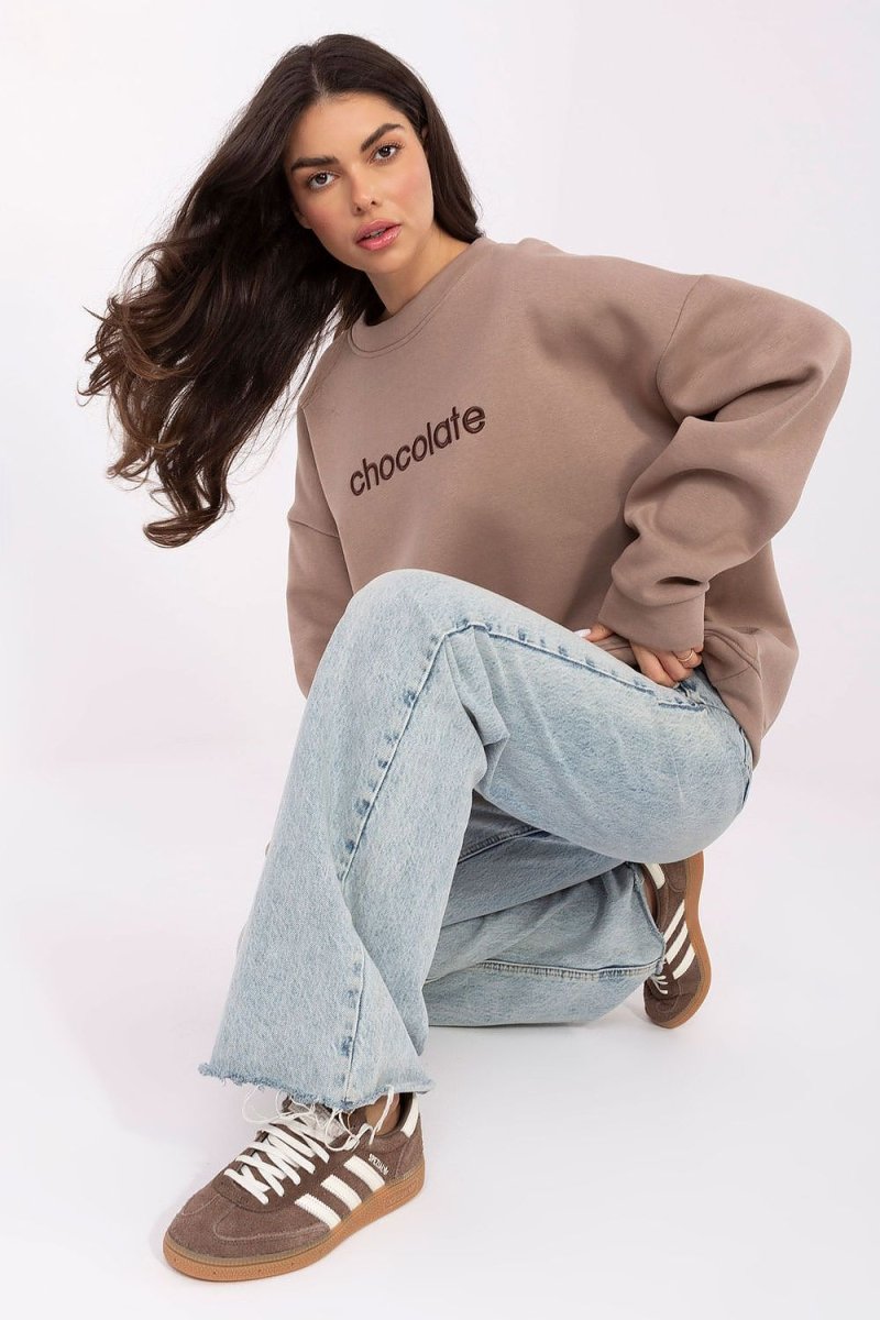 Brown Cotton Spandex Sweatshirt with Embroidery - 