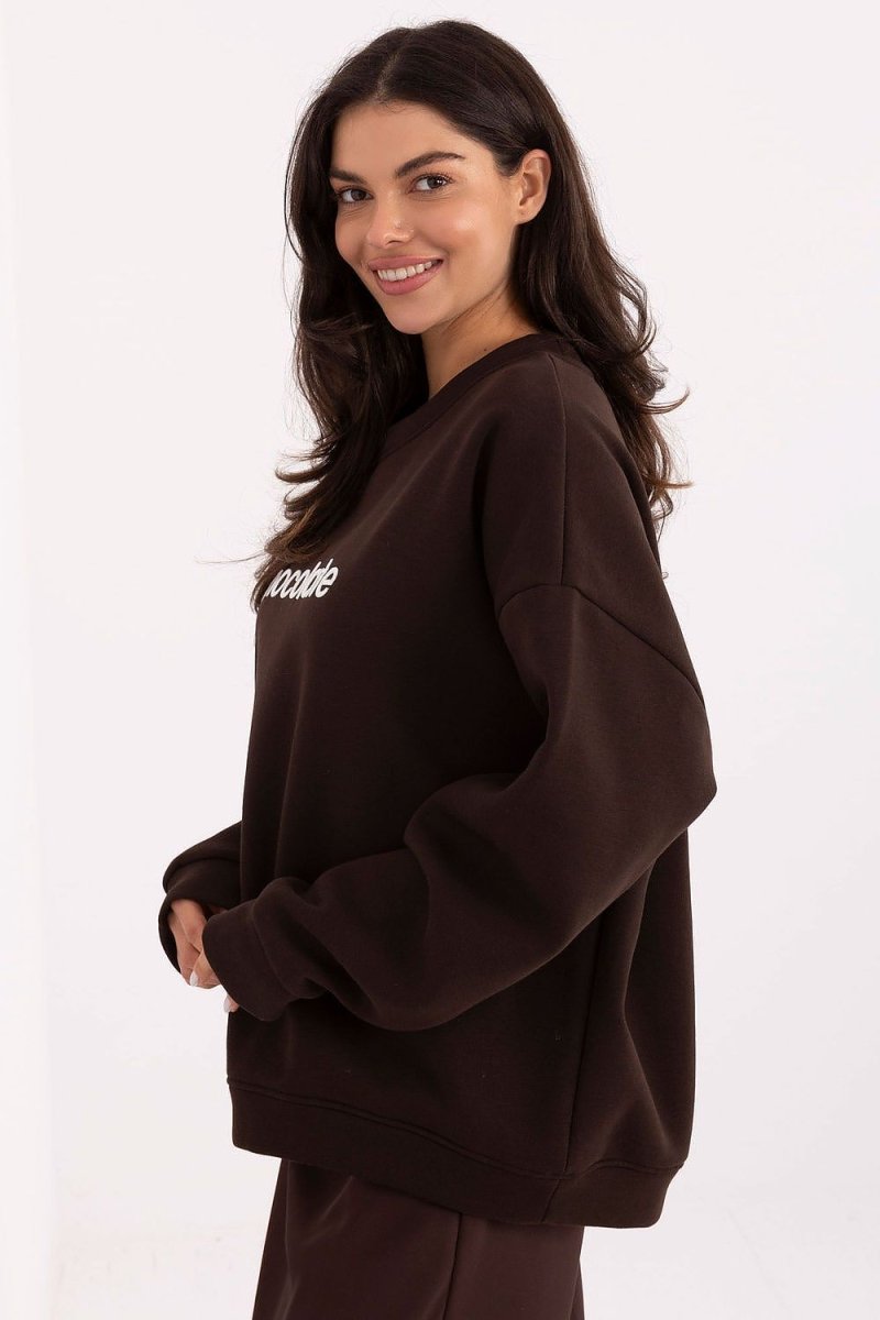 Brown Cotton Spandex Sweatshirt with Embroidery - 