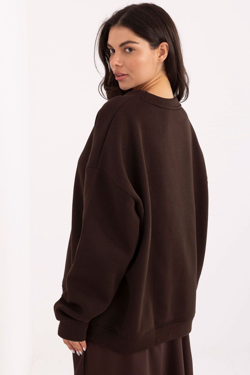 Brown Cotton Spandex Sweatshirt with Embroidery - 