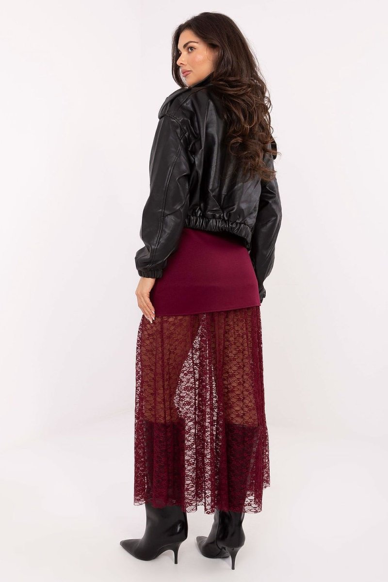 Brown Lace Insert Midi Skirt - 