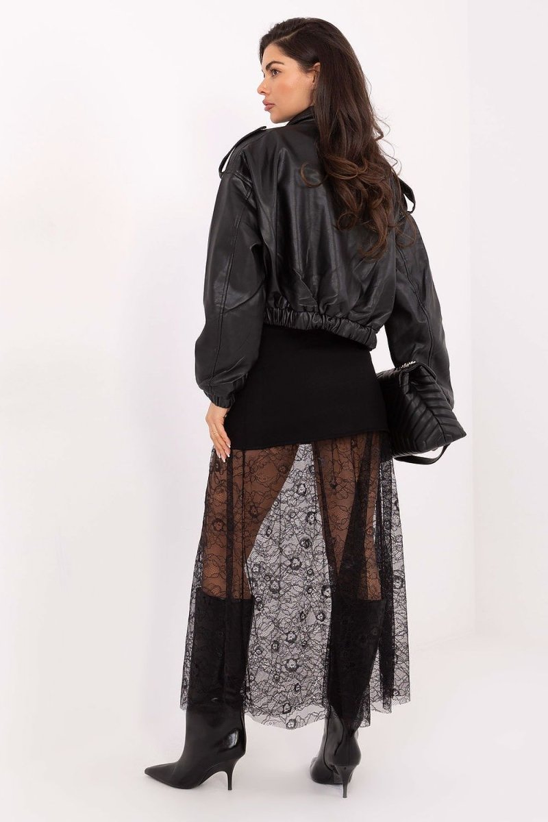 Brown Lace Insert Midi Skirt - 