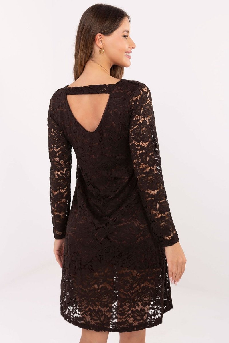 Brown Lace Sweetheart Neck Dress - 