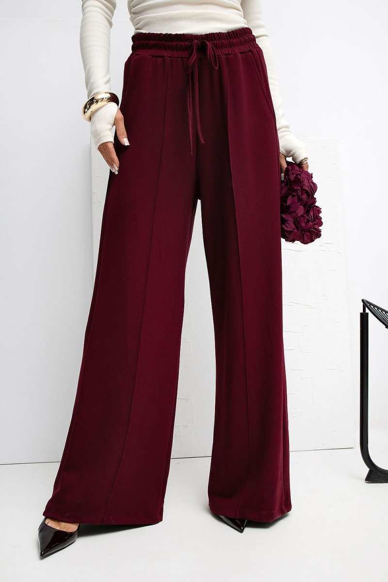 Brown Palazzo Sweatpants with Tie Waist - 