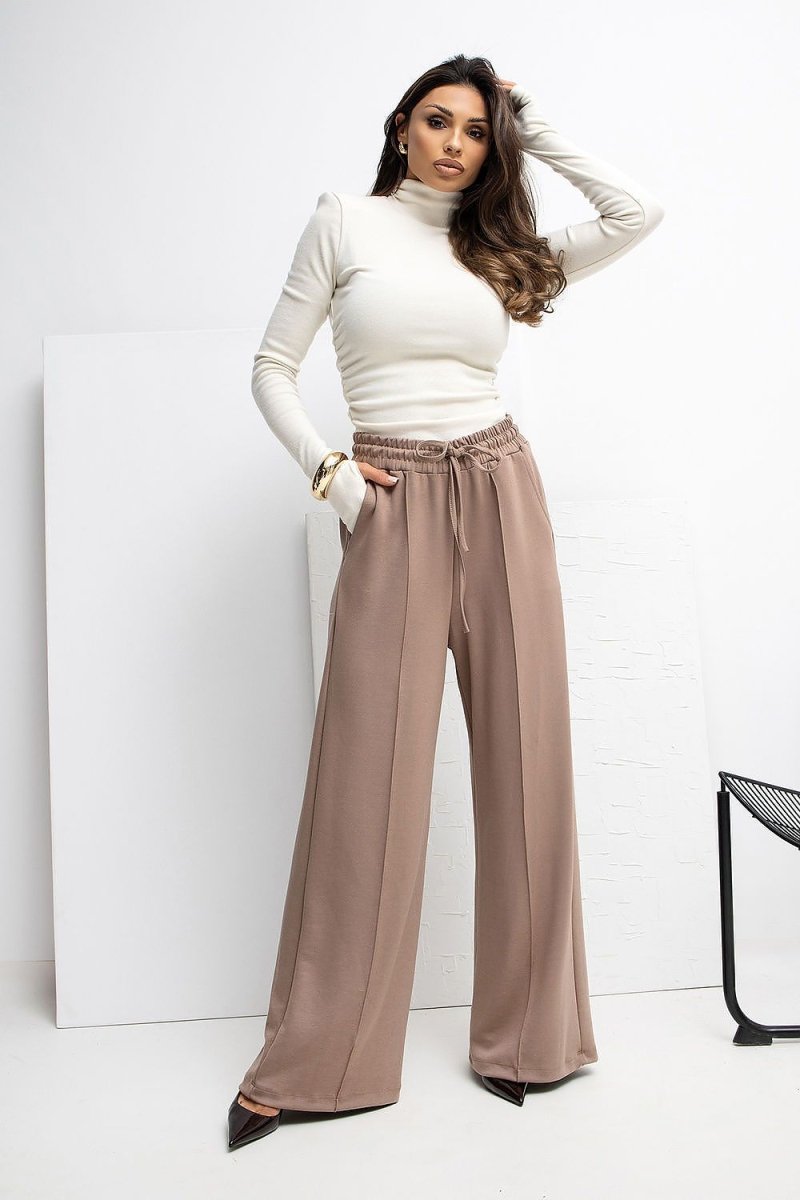 Brown Palazzo Sweatpants with Tie Waist - 