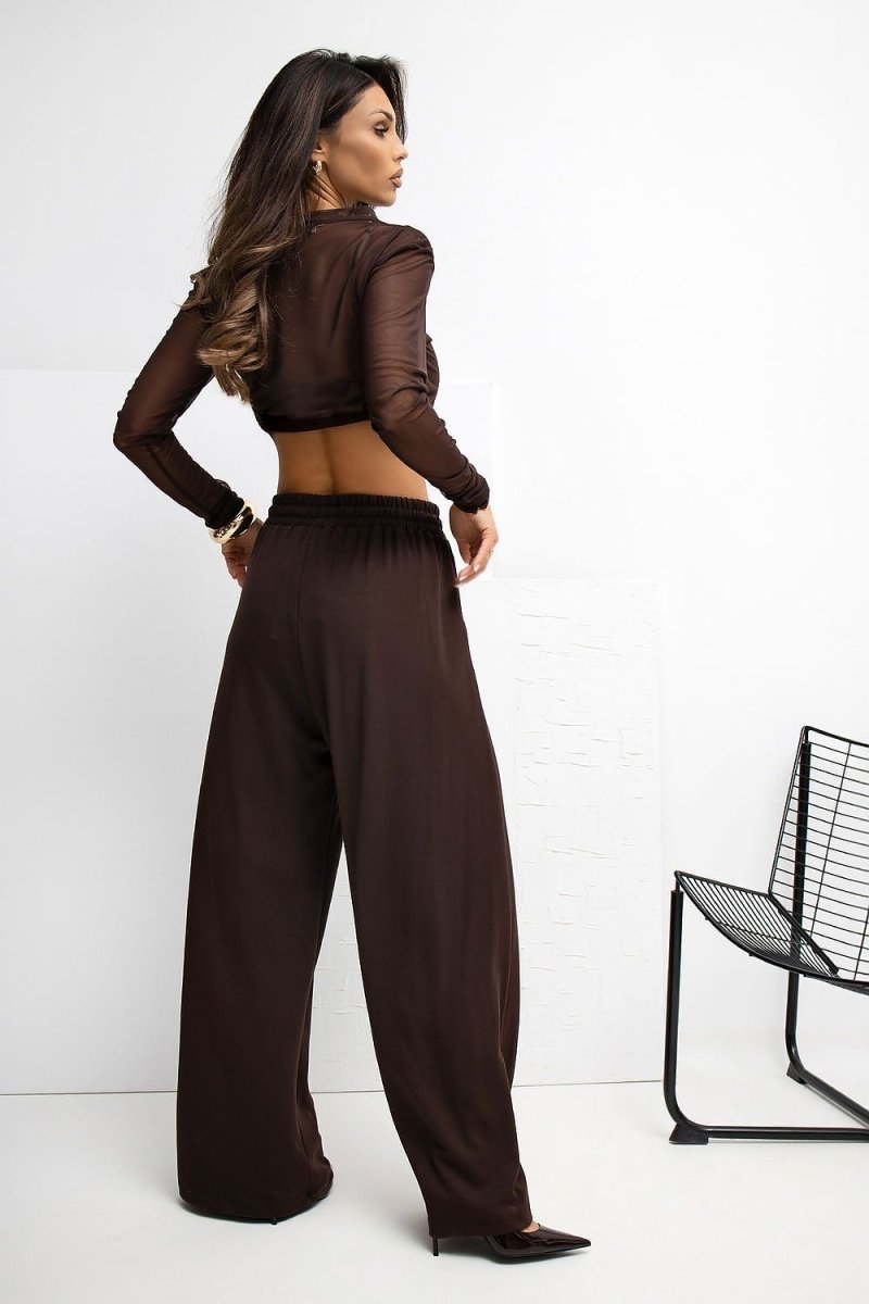 Brown Palazzo Sweatpants with Tie Waist - 