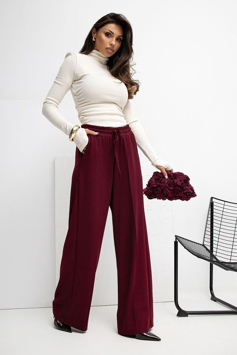 Brown Palazzo Sweatpants with Tie Waist - 