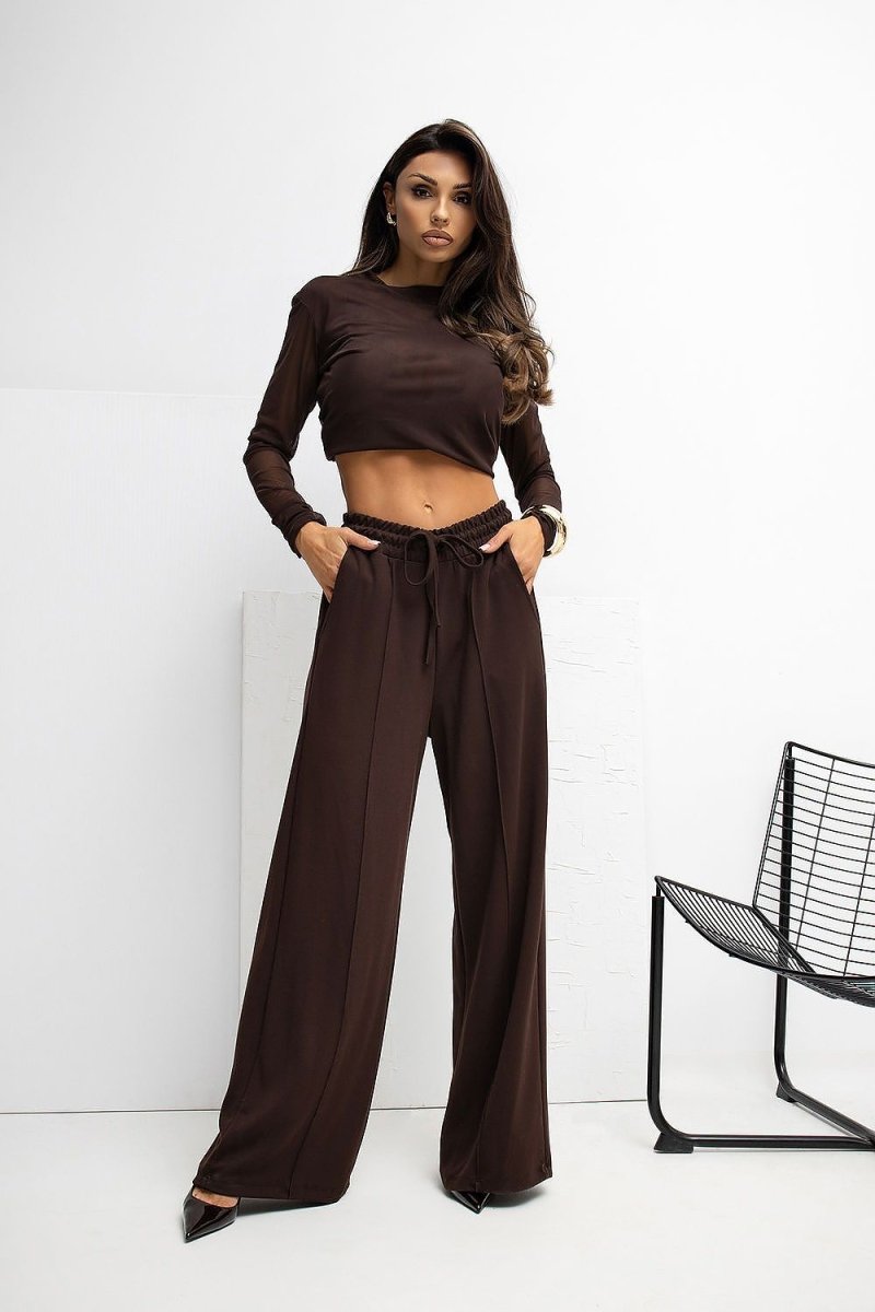 Brown Palazzo Sweatpants with Tie Waist - 