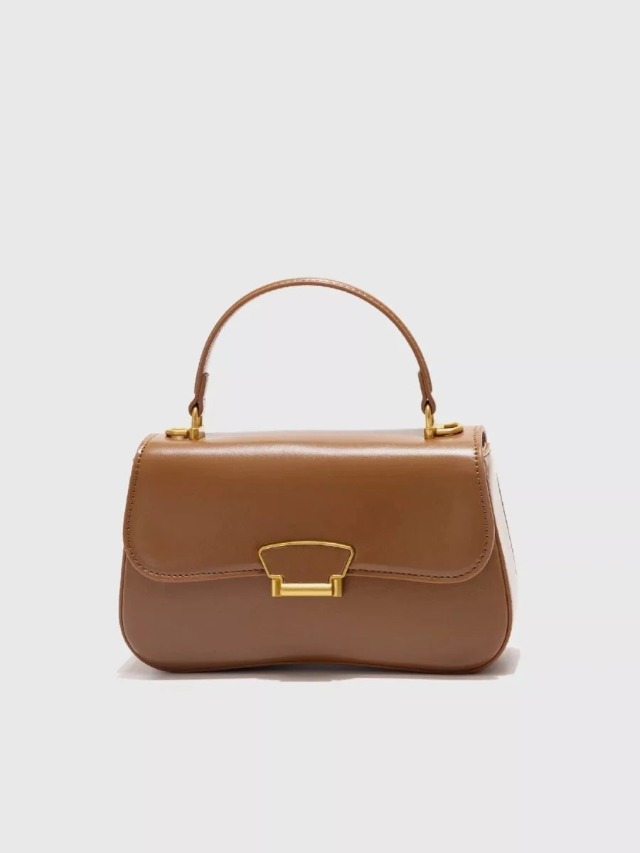 Brown PU Leather Small Crossbody Bag - 