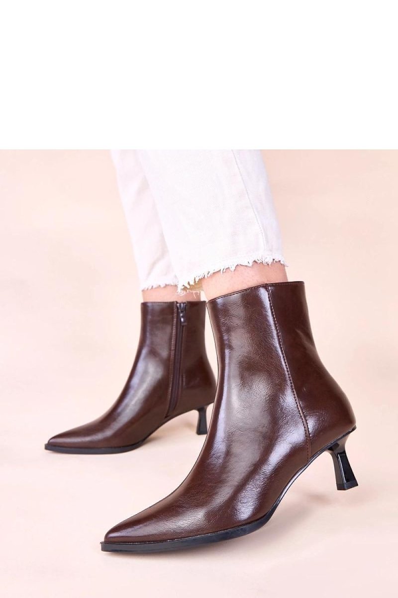 Brown Stiletto Ankle Boots with Feathers - 