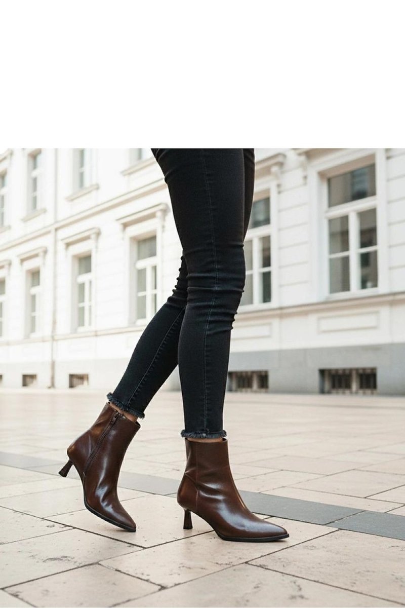 Brown Stiletto Ankle Boots with Feathers - 