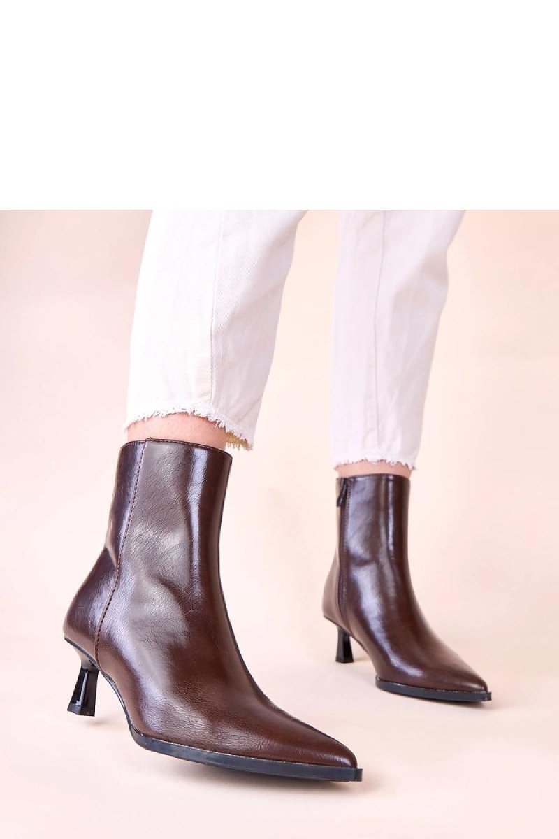 Brown Stiletto Ankle Boots with Feathers - 