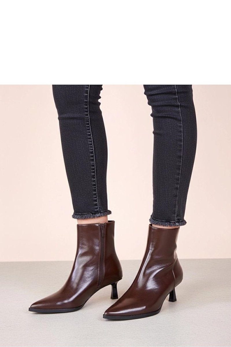 Brown Stiletto Ankle Boots with Feathers - 