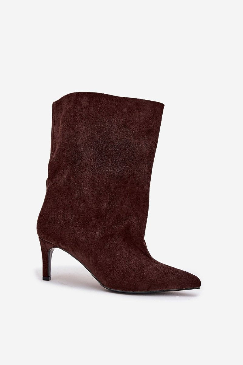 Brown Suede Ankle Boots with Slender Heel - 