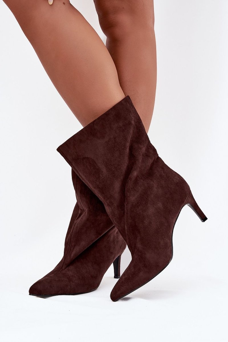 Brown Suede Ankle Boots with Slender Heel - 