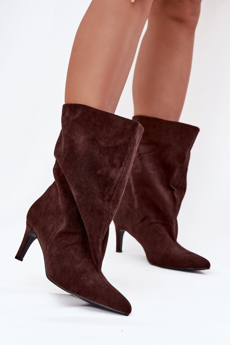 Brown Suede Ankle Boots with Slender Heel - 