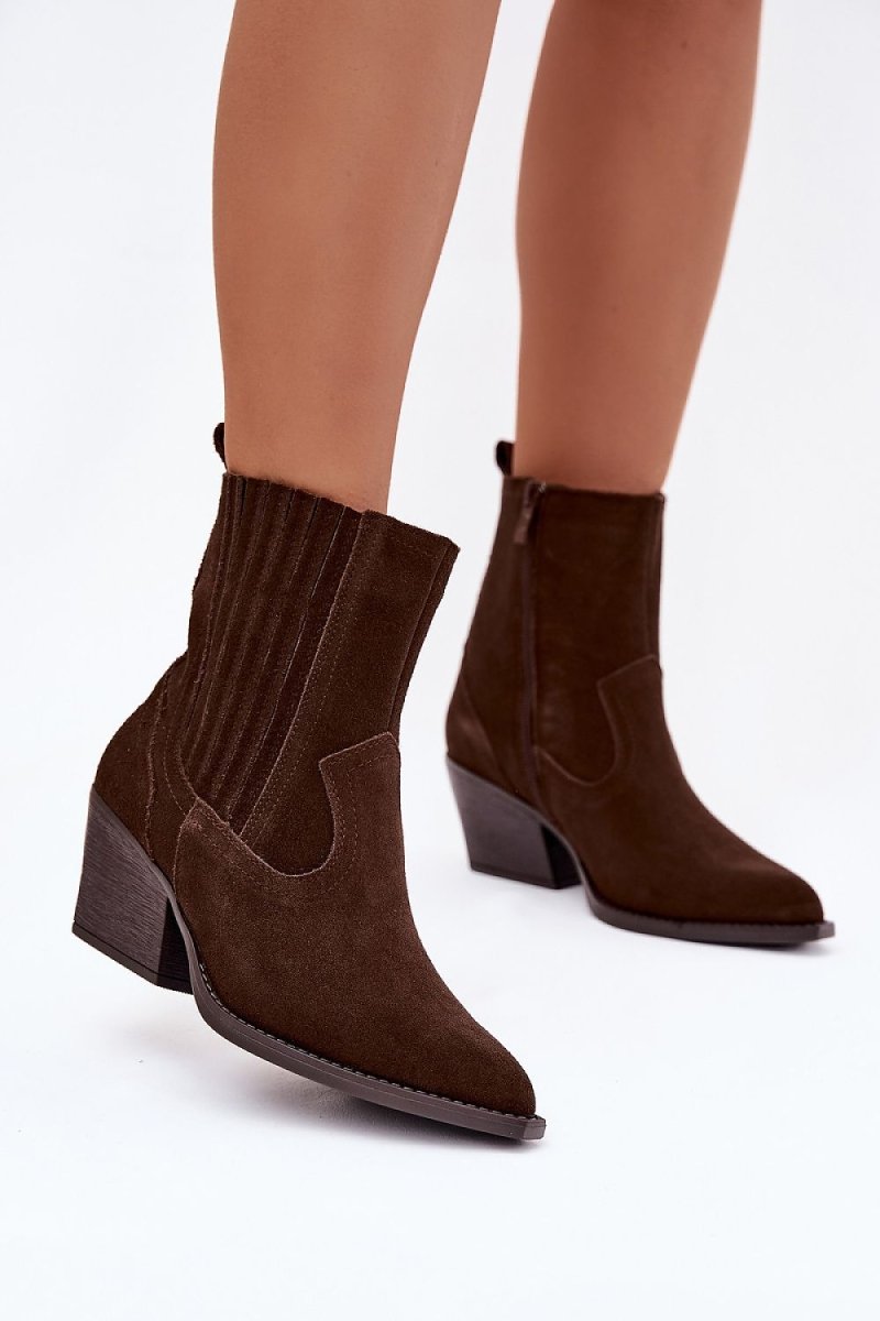 Brown Suede Block Heel Boots - 