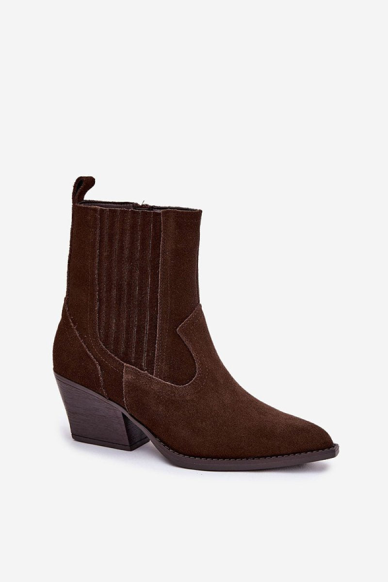 Brown Suede Block Heel Boots - 