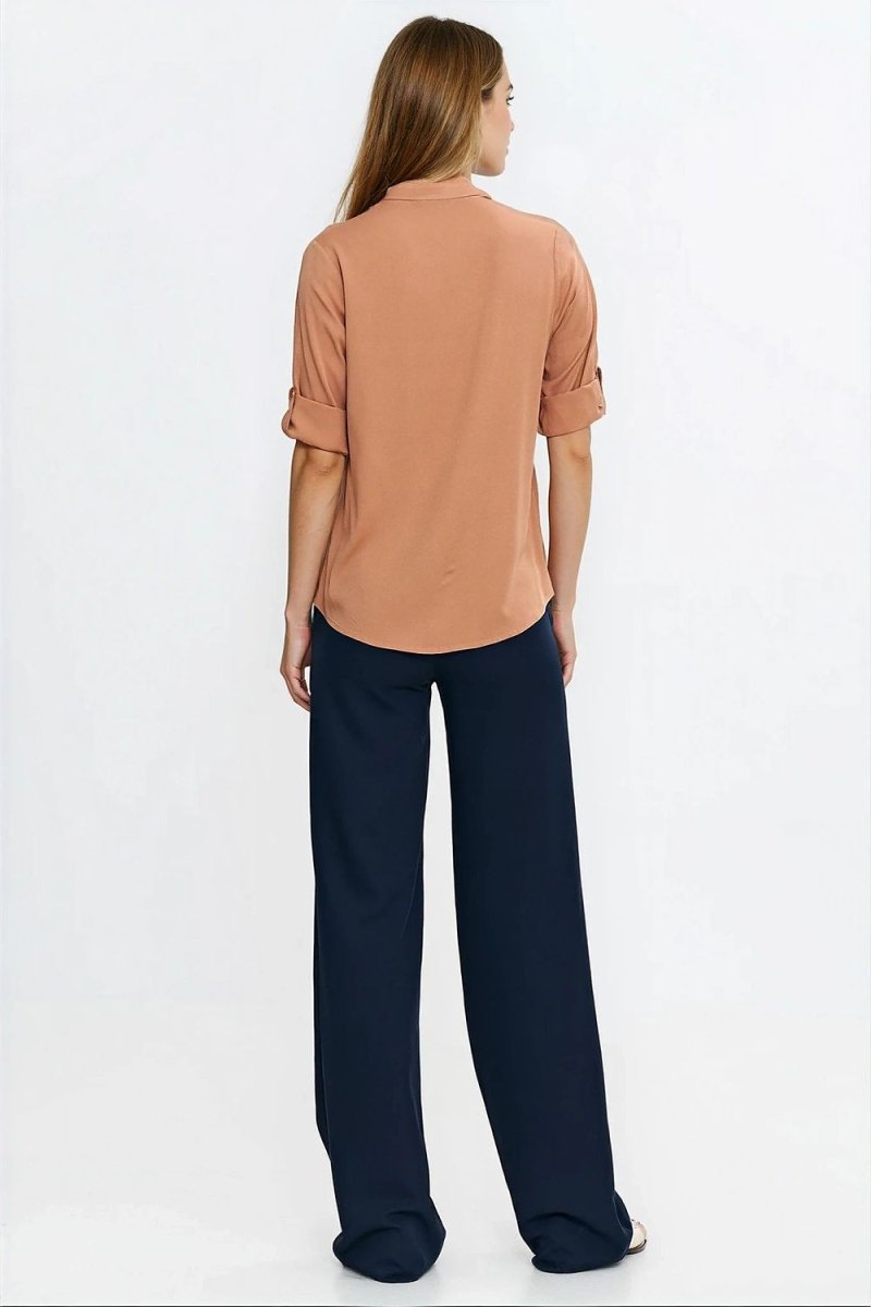 Brown Viscose Blouse with V - Neck - 