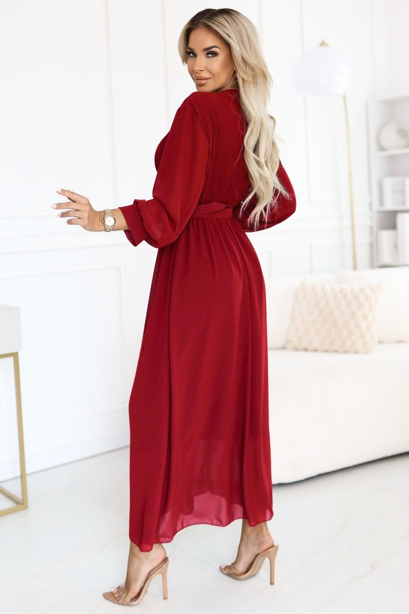 Burgundy Maxi Dress with Sweetheart Neckline - 