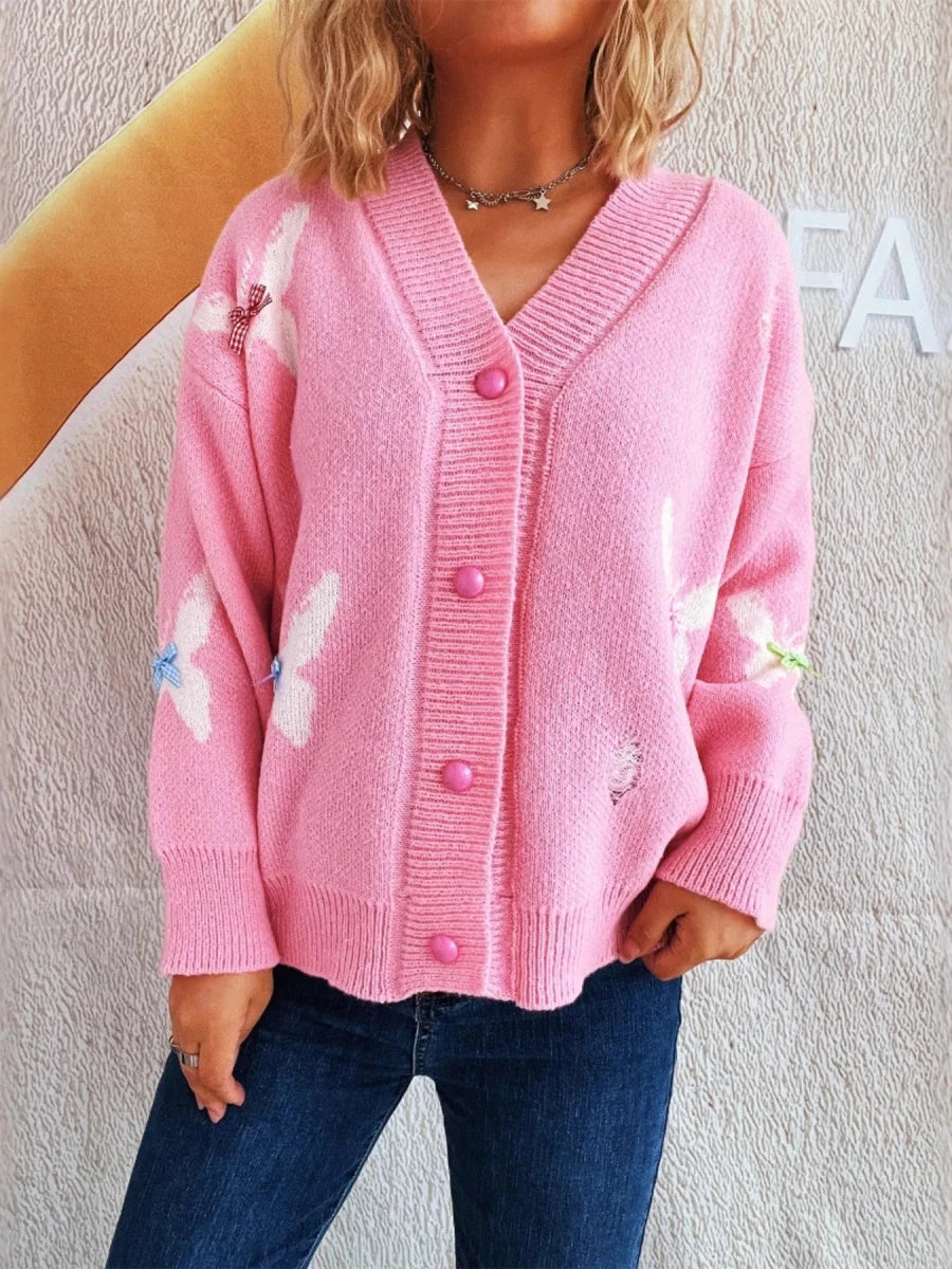 Butterfly Button Up Long Sleeve Cardigan - 