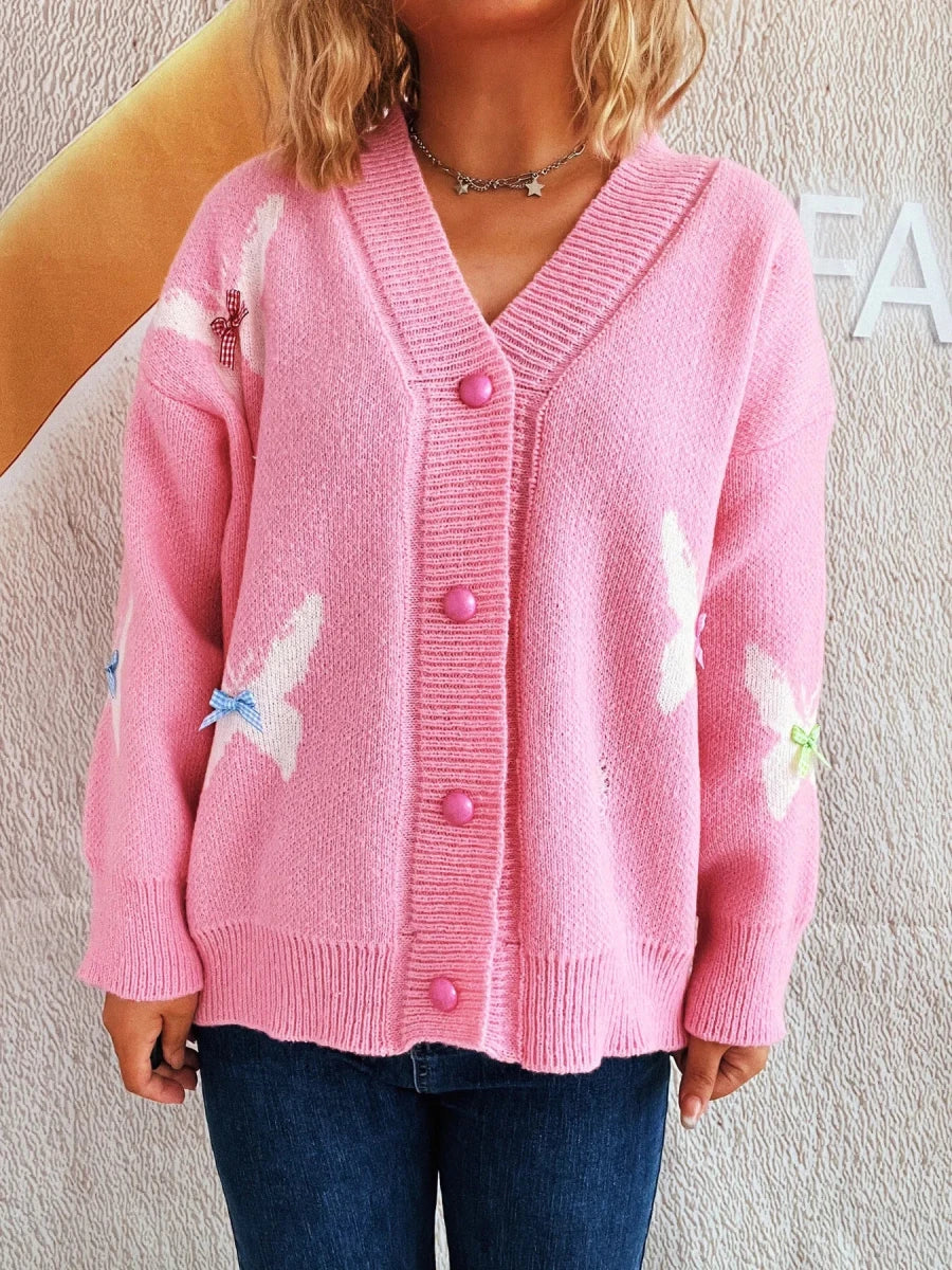 Butterfly Button Up Long Sleeve Cardigan - 