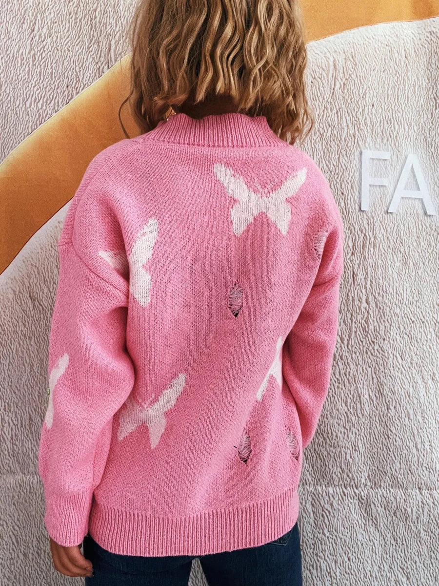 Butterfly Button Up Long Sleeve Cardigan - 