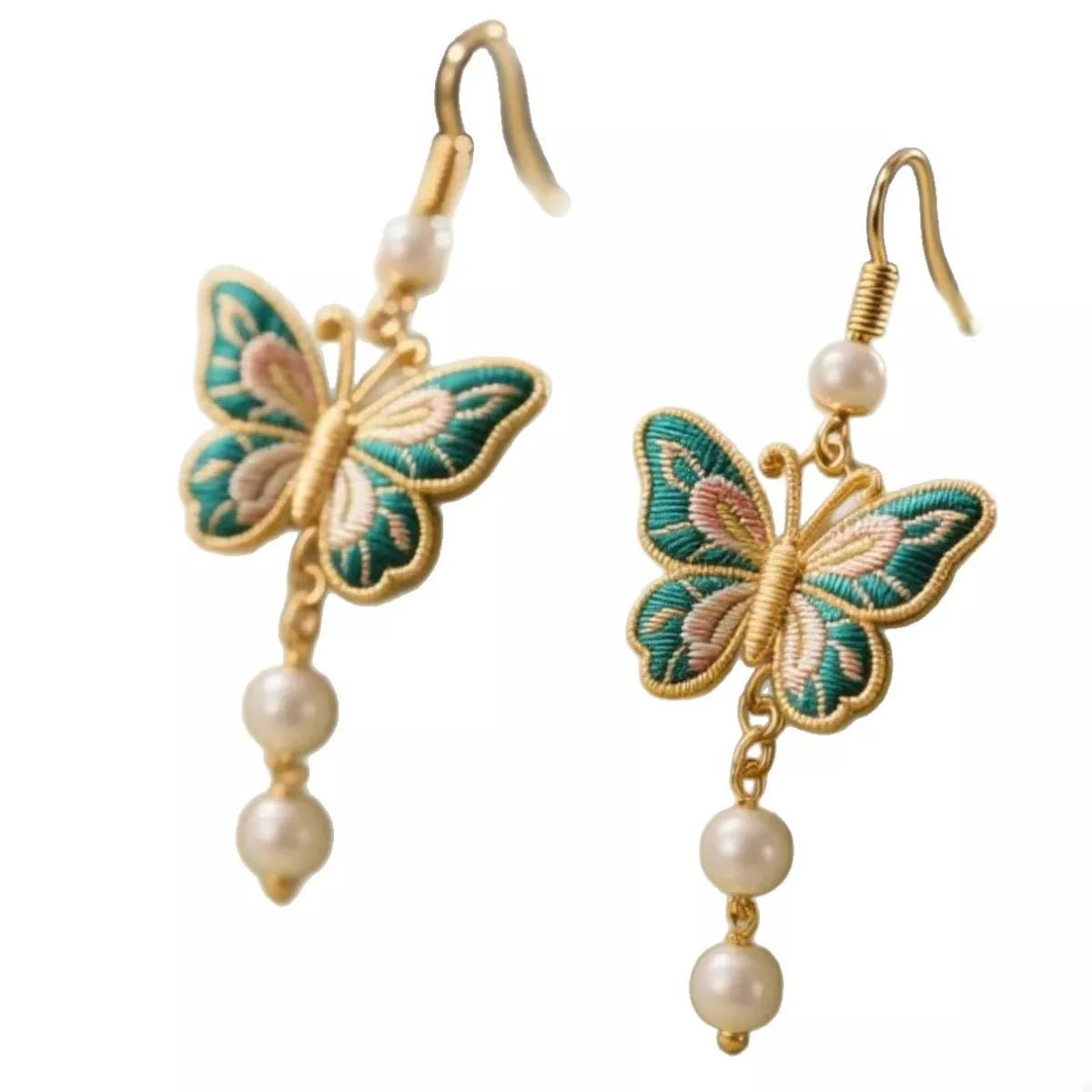 Butterfly Dangle Earrings with Pearls - 