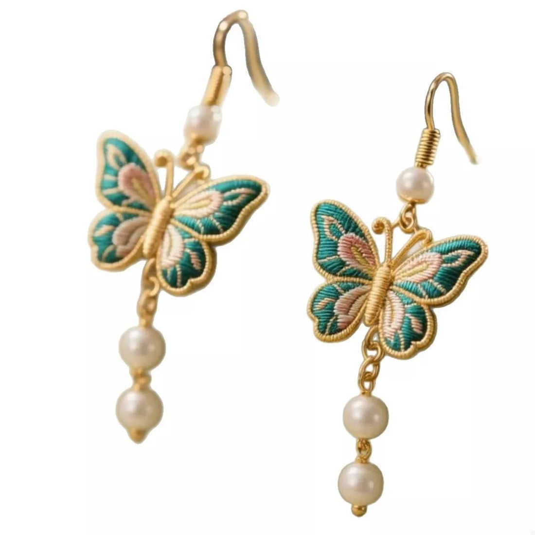 Butterfly Dangle Earrings with Pearls - 