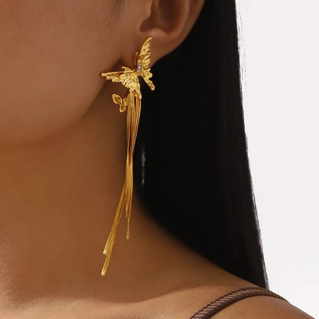 Butterfly Fringe Dangle Earrings - 