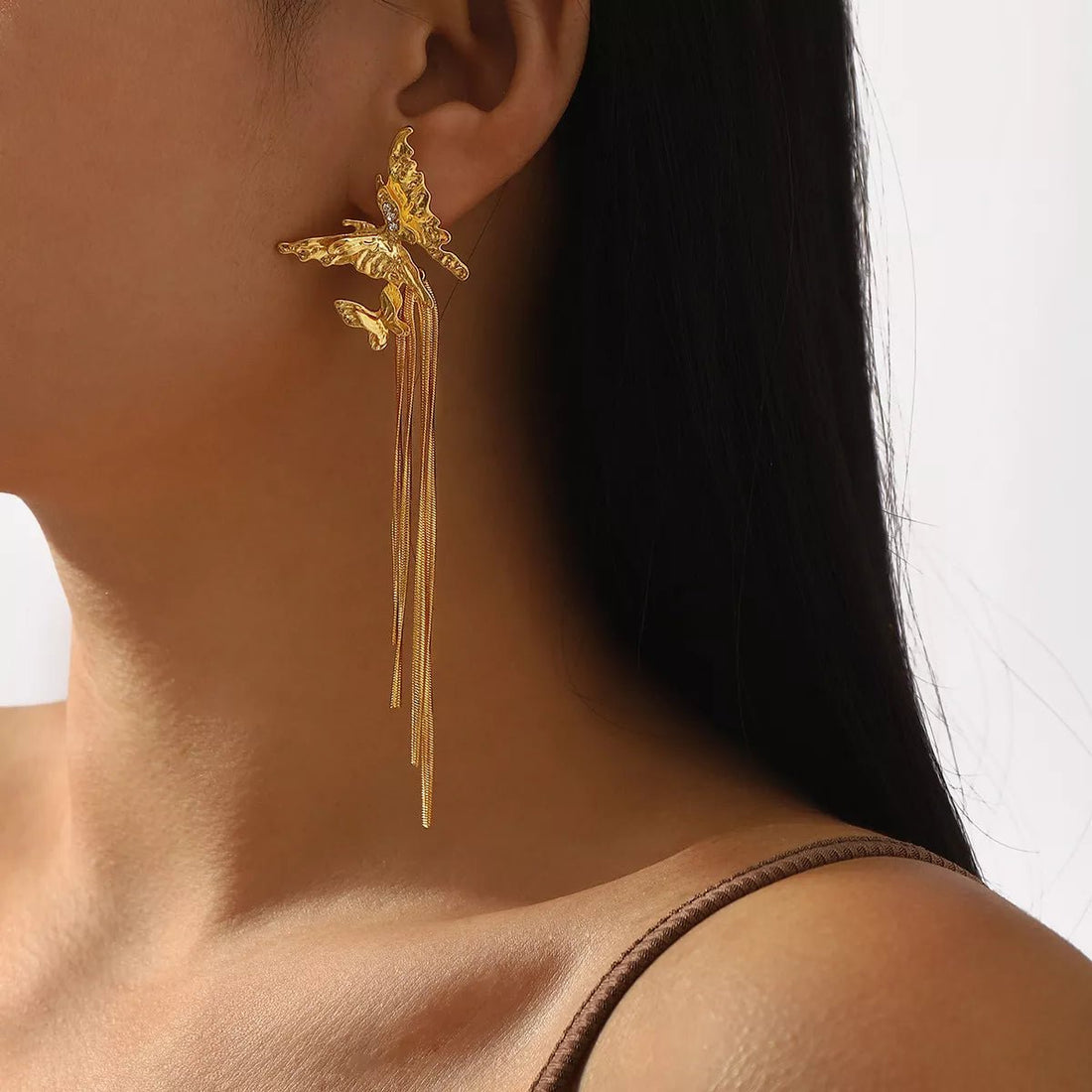 Butterfly Fringe Dangle Earrings - 