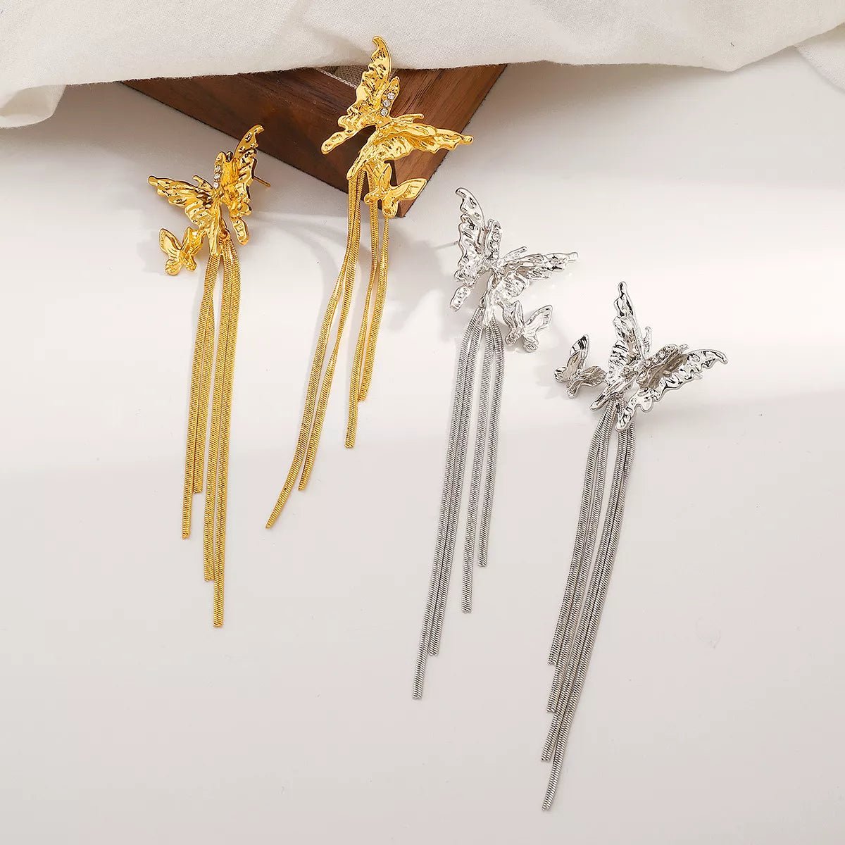 Butterfly Fringe Dangle Earrings - 