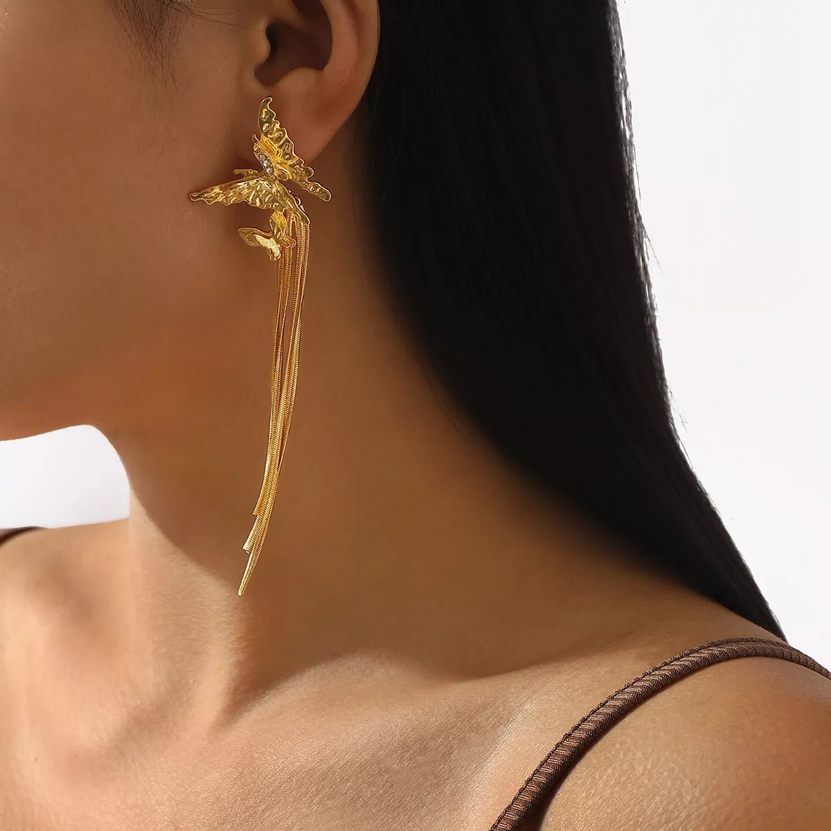 Butterfly Fringe Dangle Earrings - 